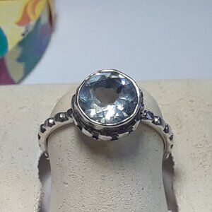 1.75ct Round Sky Blue Topaz Sterling Silver button bezel & shank Ring #19807